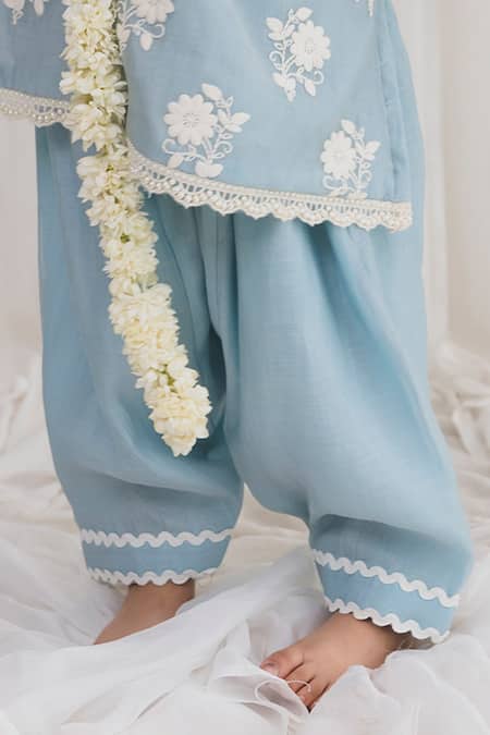 Buy_Chotibuti_Blue Chanderi Lace Floral Embroidered Kurta With Salwar _Online_at_Aza_Fashions