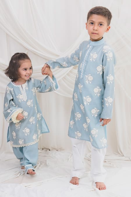 Shop_Chotibuti_Blue Chanderi Lace Floral Embroidered Kurta With Salwar _Online_at_Aza_Fashions