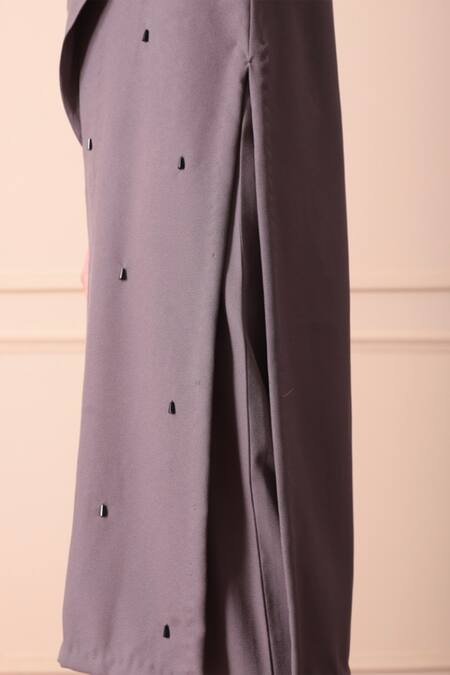 Shop_Orcr_Grey Modal Beads V-neck Hand Embroidered Jacket Pant Set _Online_at_Aza_Fashions