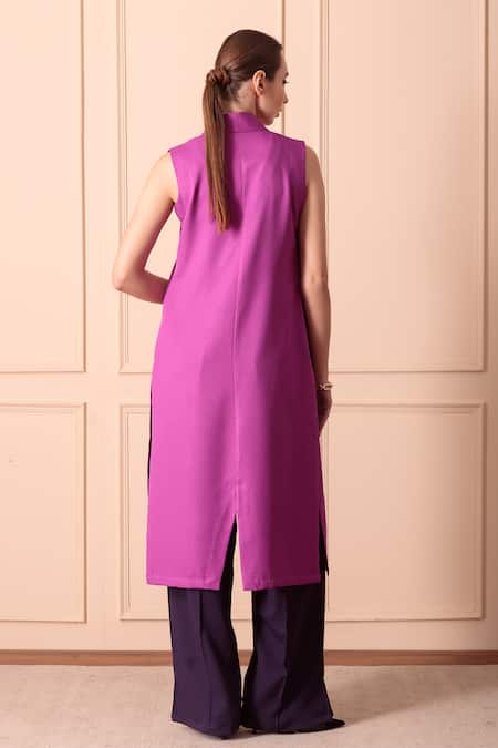 Shop_Orcr_Purple Modal Beads Open Neck Glass Hand Embroidered Jacket Pant Set _at_Aza_Fashions