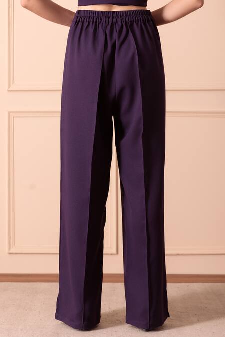 Orcr_Purple Modal Beads Open Neck Glass Hand Embroidered Jacket Pant Set _Online_at_Aza_Fashions