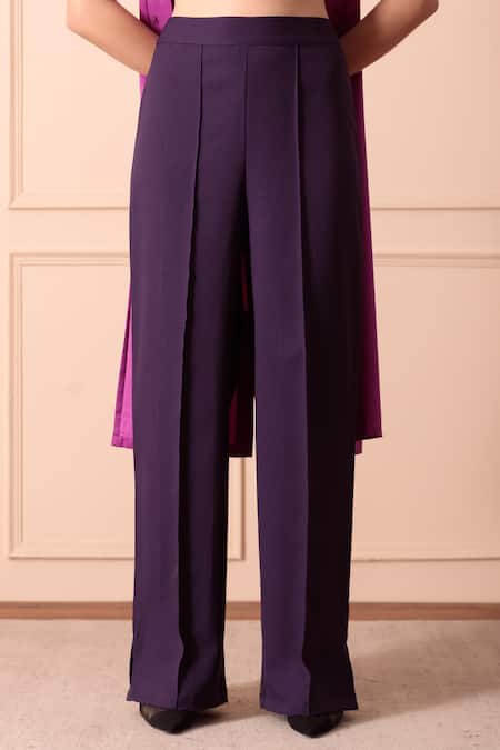 Buy_Orcr_Purple Modal Beads Open Neck Glass Hand Embroidered Jacket Pant Set _Online_at_Aza_Fashions