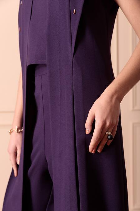 Buy_Orcr_Blue Modal Embroidery Open Neck Glass Beaded Hand Jacket Pant Set _Online_at_Aza_Fashions