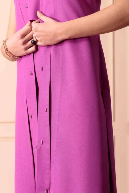 Orcr_Purple Modal Beads Open Neck Glass Embroidered Jacket Pant Set _Online_at_Aza_Fashions