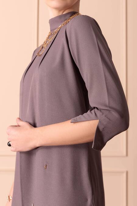 Buy_Orcr_Grey Modal Beads High Neck Glass Embroidered Jacket Pant Set _Online_at_Aza_Fashions