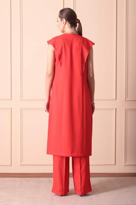 Orcr Crystal Beads Hand Embroidered Jacket Trouser Set 