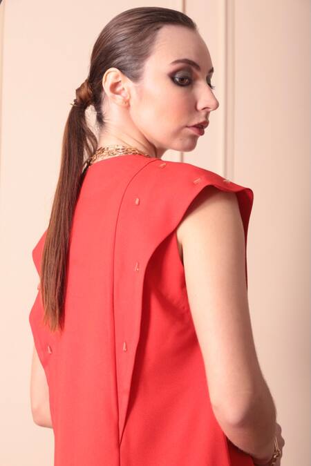 Shop_Orcr_Orange Microfiber, Modal Beads, Crystals Hand Embroidered Jacket Trouser Set _Online_at_Aza_Fashions