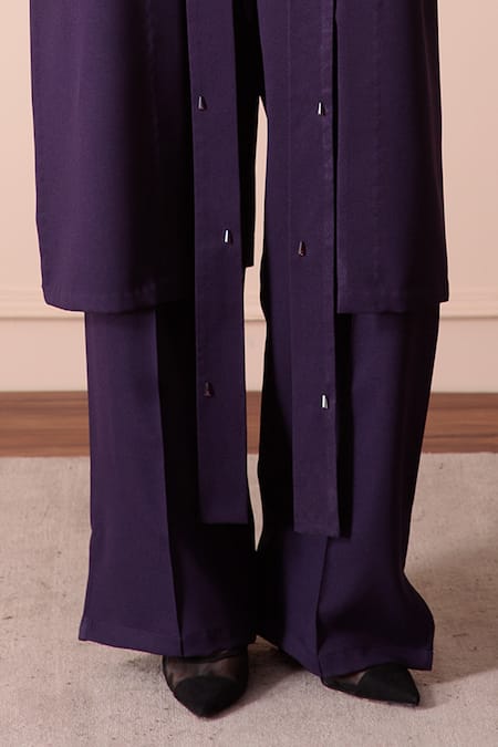 Buy_Orcr_Blue Modal Beads Open Neck Crystal Embroidered Jacket Trouser Set _Online_at_Aza_Fashions