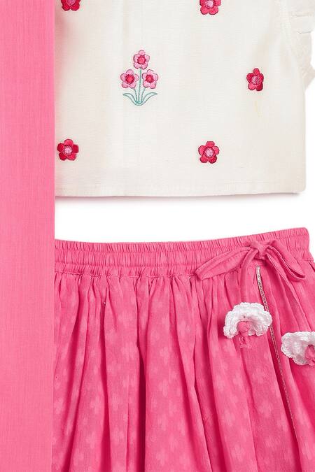 Buy Tiber Taber Pink Chanderi Cotton, Silk Fabric Flowers Floral Embroidered Lehenga Set Online at Aza Fashions Buy_Tiber Taber_Pink Chanderi Cotton, Silk Fabric Flowers Floral Embroidered Lehenga Set _Online_at_Aza_Fashions