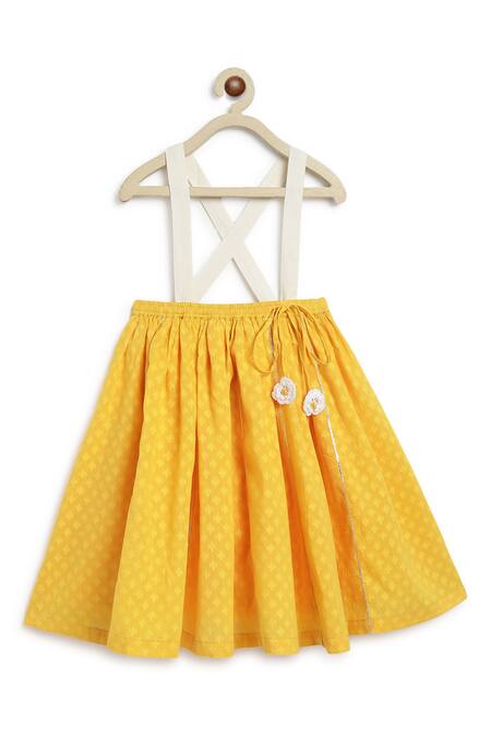 Tiber Taber Yellow Chanderi Cotton, Silk Tassels, Embroidery Flower Lehenga Set Online at Aza Fashions Tiber Taber_Yellow Chanderi Cotton, Silk Tassels, Embroidery Flower Lehenga Set _Online_at_Aza_Fashions