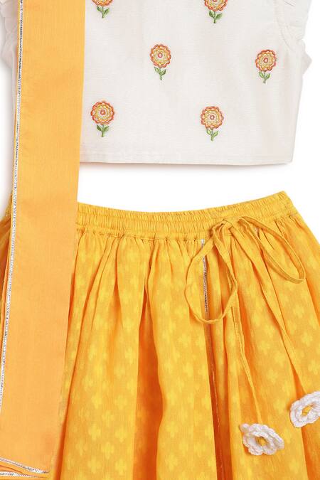 Buy Tiber Taber Yellow Chanderi Cotton, Silk Tassels, Embroidery Flower Lehenga Set Online at Aza Fashions Buy_Tiber Taber_Yellow Chanderi Cotton, Silk Tassels, Embroidery Flower Lehenga Set _Online_at_Aza_Fashions