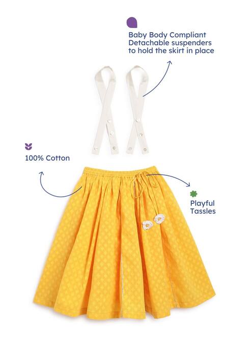 Tiber Taber Yellow Chanderi Cotton, Silk Tassels, Embroidery Flower Lehenga Set at Aza Fashions Tiber Taber_Yellow Chanderi Cotton, Silk Tassels, Embroidery Flower Lehenga Set _at_Aza_Fashions