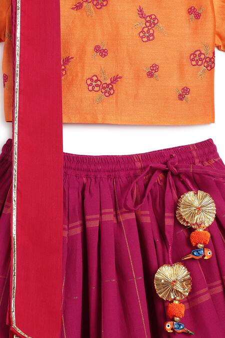 Buy Tiber Taber Pink Cotton, Silk Tassels, Embroidery Floral Blossom Lehenga Set Online at Aza Fashions Buy_Tiber Taber_Pink Cotton, Silk Tassels, Embroidery Floral Blossom Lehenga Set _Online_at_Aza_Fashions