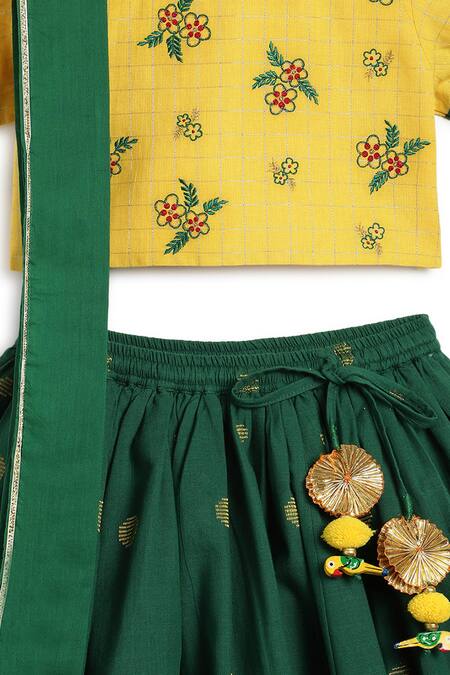 Buy Tiber Taber Green Cotton Tassels, Embroidery Floral Check Lehenga Set Online at Aza Fashions Buy_Tiber Taber_Green Cotton Tassels, Embroidery Floral Check Lehenga Set _Online_at_Aza_Fashions