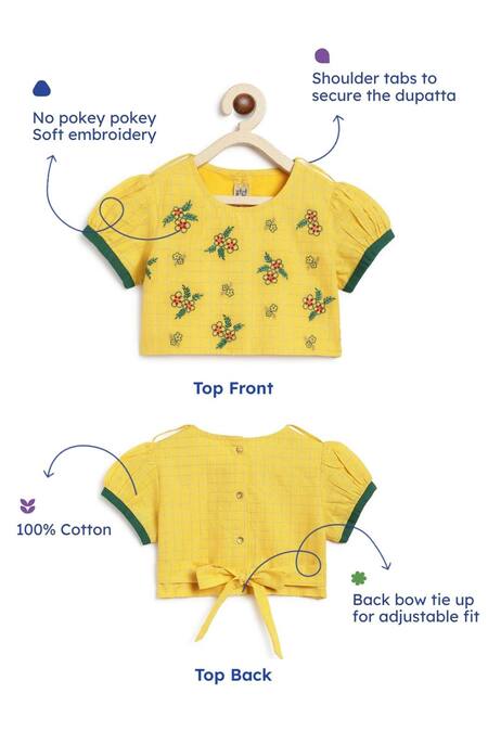 Shop Tiber Taber Green Cotton Tassels, Embroidery Floral Check Lehenga Set Online at Aza Fashions Shop_Tiber Taber_Green Cotton Tassels, Embroidery Floral Check Lehenga Set _Online_at_Aza_Fashions