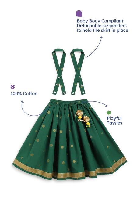 Tiber Taber Green Cotton Tassels, Embroidery Floral Check Lehenga Set at Aza Fashions Tiber Taber_Green Cotton Tassels, Embroidery Floral Check Lehenga Set _at_Aza_Fashions
