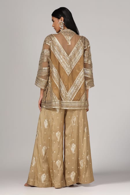 Rina Dhaka Geometric Embroidered Jacket With Pant 