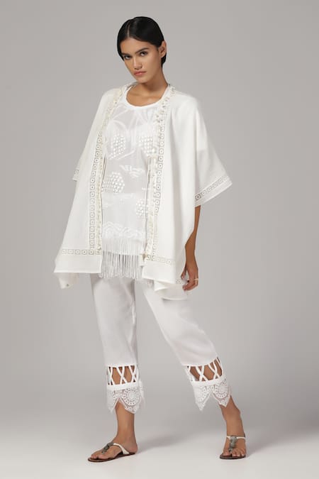 Rina Dhaka Geometric Cutwork Embroidered Top With Pant 