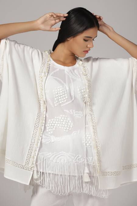 Rina Dhaka Geometric Cutwork Embroidered Top With Pant 
