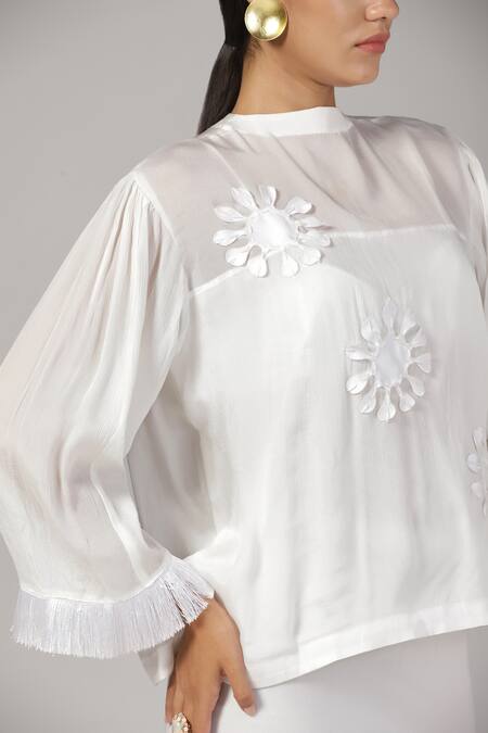 Rina Dhaka_Purple Organza, Crepe Applique, Embroidery Round Floral Work Skirt With Top _Online_at_Aza_Fashions