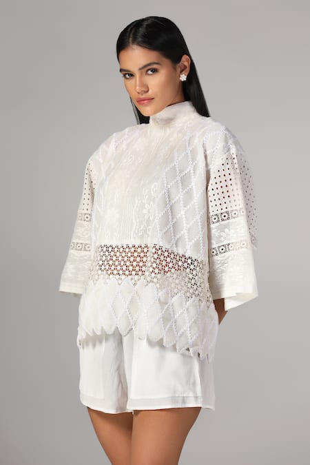 Rina Dhaka Cutwork Lace Embroidered Blouse 