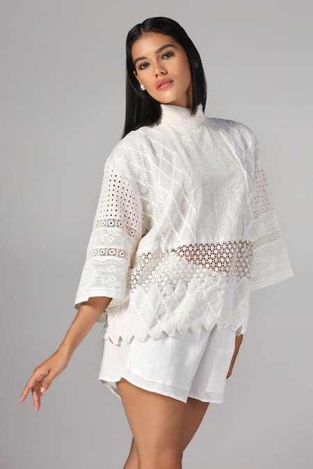 Rina Dhaka Cutwork Lace Embroidered Blouse 