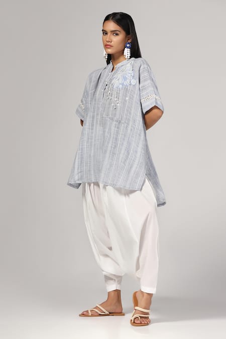 Rina Dhaka Check Woven Linen Tunic With Salwar 