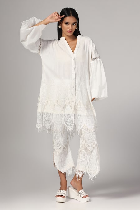 Rina Dhaka Geometric Lace Work Jacket With Pant 