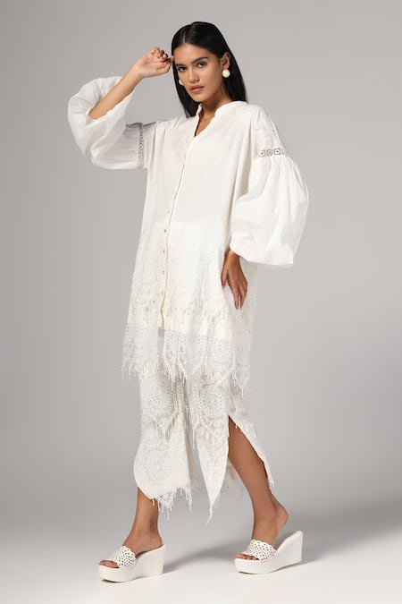 Rina Dhaka Geometric Lace Work Jacket With Pant 