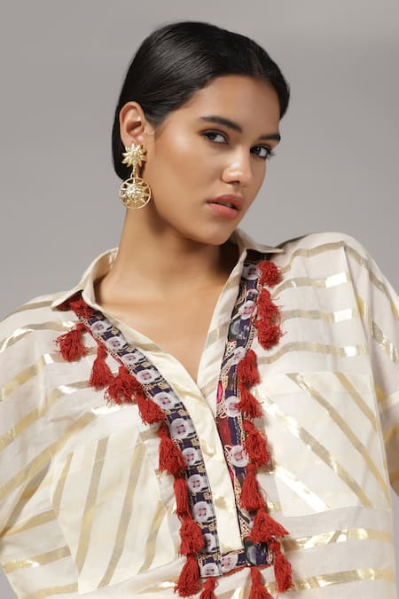 Rina Dhaka Stripe Woven Tunic With Pant 