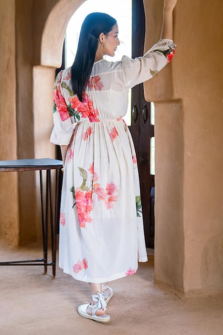 Raiman Bogainvillea Print Midi Dress 