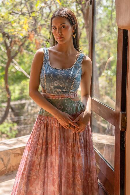 Shop Raiman Grey Cotton Scoop Neck Batik Print Dress Online at Aza Fashions Shop_Raiman_Grey Cotton Scoop Neck Batik Print Dress_Online_at_Aza_Fashions