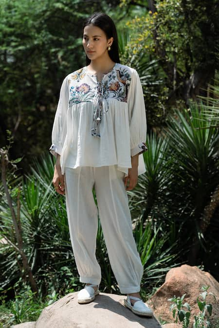 Raiman Vintage Floral Print Top With Pant 