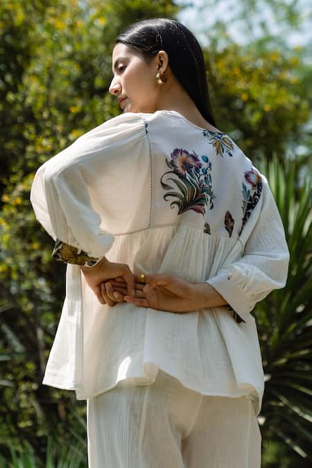 Raiman Vintage Floral Print Top With Pant 