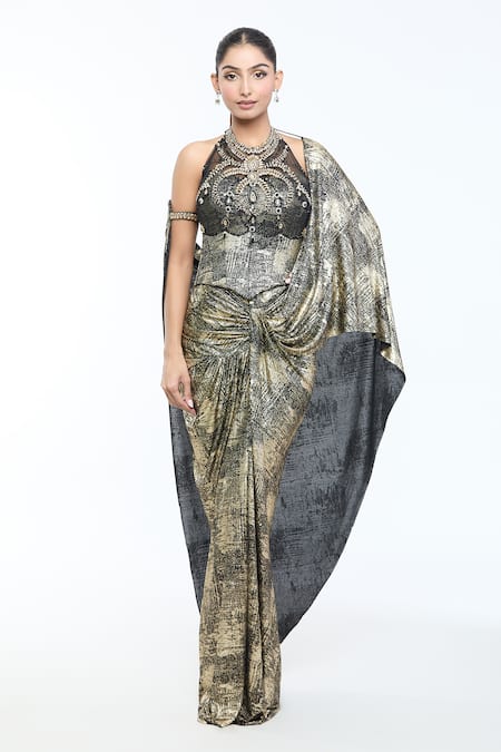 Tarun Tahiliani Draped Concept Saree With Crystal Embellished Corset 