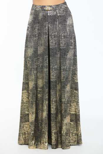 Shop_Tarun Tahiliani_Black Foil Jersey Round Metallic T-shirt And Flared Trouser Co-ord Set_Online_at_Aza_Fashions