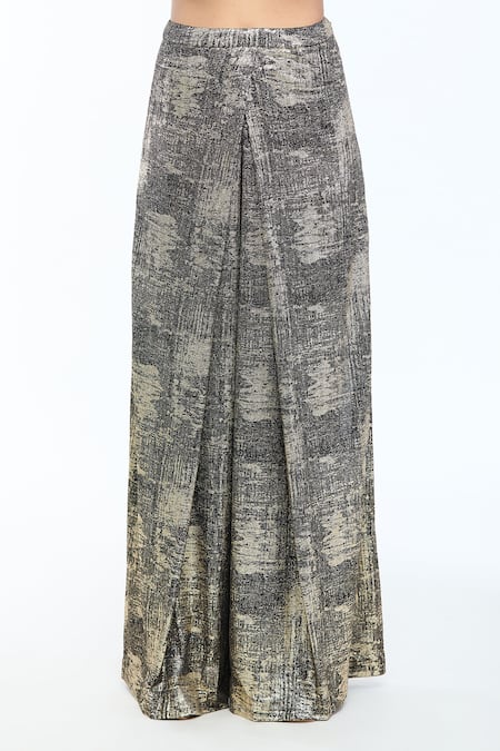 Shop_Tarun Tahiliani_Black Tulle, Jersey Crystals Collared Embellished Corset With Draped Trouser Set_Online_at_Aza_Fashions