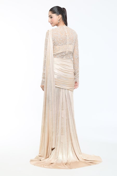 Tarun Tahiliani Pre-Draped Concept Saree & Embroidered Bodysuit Set 