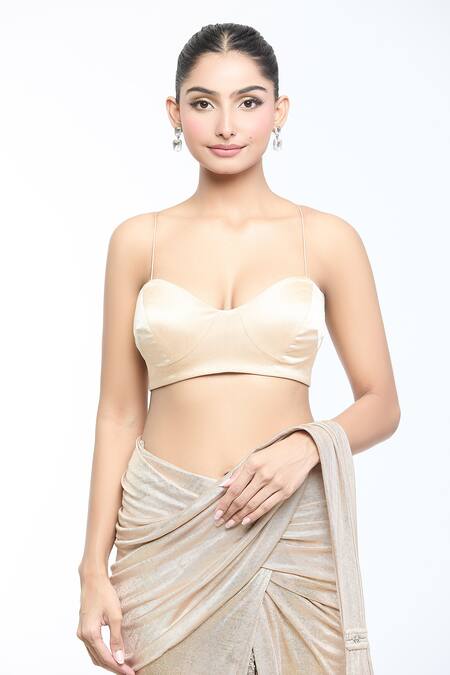 Buy_Tarun Tahiliani_Ivory Tulle, Silk Sequins, Crystals, Pre-draped Concept Saree And Bodysuit Set _Online_at_Aza_Fashions