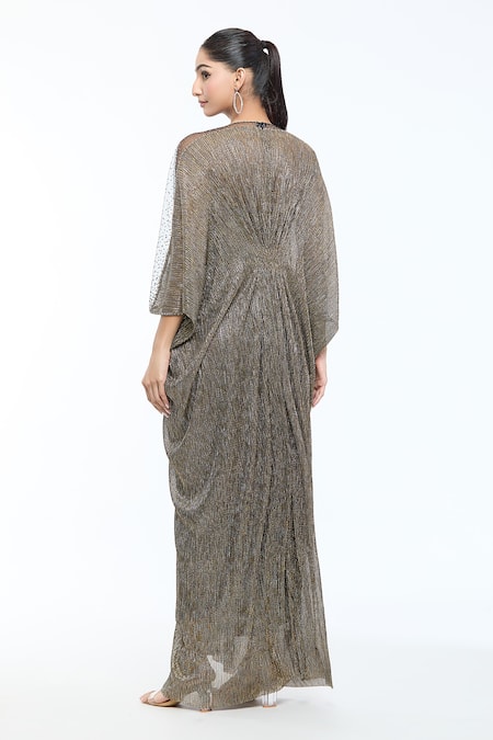 Tarun Tahiliani Placed Brooch Draped Dress 