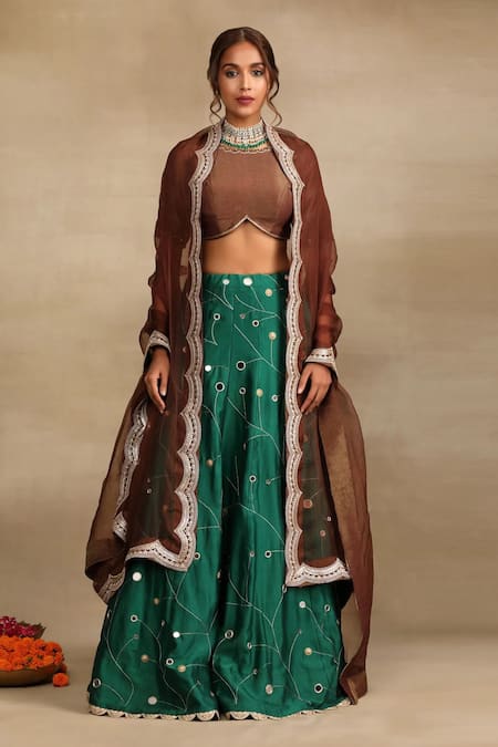 Trendy tokari Zari Mirror Bloom Embroidered Lehenga Set 