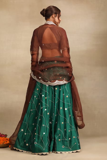 Shop Trendy Tokari Green , , Sequins, Mirror Bloom Embroidered Lehenga Set at Aza Fashions Shop_Trendy Tokari_Green , , Sequins, Mirror Bloom Embroidered Lehenga Set _at_Aza_Fashions