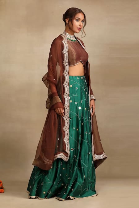 Trendy Tokari Green , , Sequins, Mirror Bloom Embroidered Lehenga Set Online at Aza Fashions Trendy Tokari_Green , , Sequins, Mirror Bloom Embroidered Lehenga Set _Online_at_Aza_Fashions