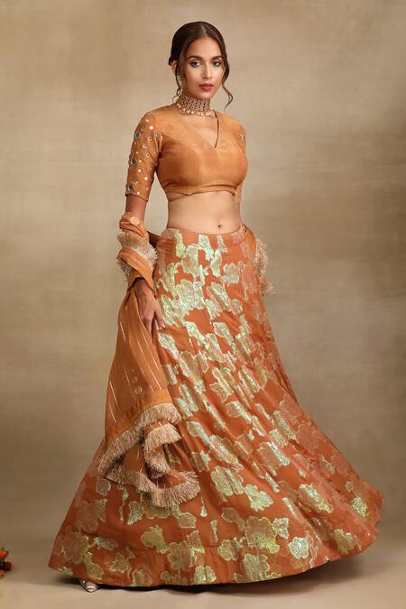 Buy_Trendy Tokari_Beige Georgette, , Satin Zari, Mirrors Gulbahar Woven Lehenga Set 