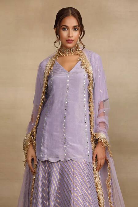 Shop Trendy Tokari Purple Georgette, Silk Sequins, Embroidery, Mirrors, Leher Woven Lehenga Set Online at Aza Fashions Shop_Trendy Tokari_Purple Georgette, Silk Sequins, Embroidery, Mirrors, Leher Woven Lehenga Set _Online_at_Aza_Fashions