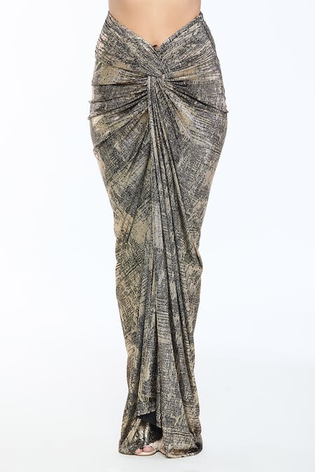 Buy_Tarun Tahiliani_Black Tulle, Jersey Crystals, Sequins, Zari Embellished Cape Draped Skirt Set _Online_at_Aza_Fashions