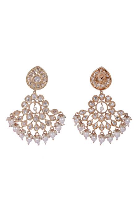Auraa Trends_Gold Plated Imitation Diamonds Kundan Embellished Necklace With Earrings _at_Aza_Fashions