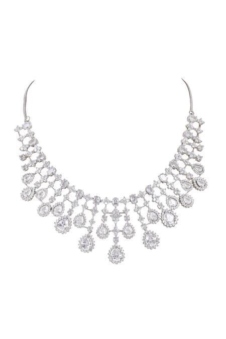 Buy_Auraa Trends_White Imitation Diamonds American Zircon Necklace Set_Online_at_Aza_Fashions