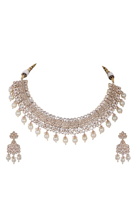 Buy Auraa Trends Gold Plated Stones, Pearls Kundan Embellished Necklace And Earrings Set Online at Aza Fashions Buy_Auraa Trends_Gold Plated Stones, Pearls Kundan Embellished Necklace And Earrings Set _Online_at_Aza_Fashions