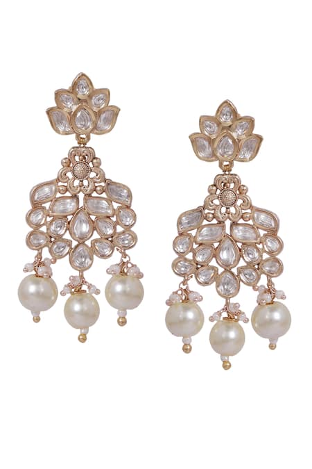 Shop_Auraa Trends_Gold Plated Stones, Pearls Kundan Embellished Necklace And Earrings Set _Online_at_Aza_Fashions